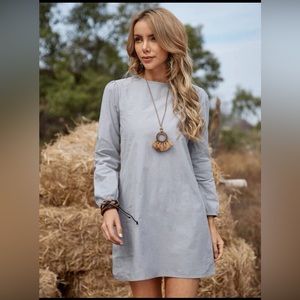 Solid Puff Sleeve Tunic Dress